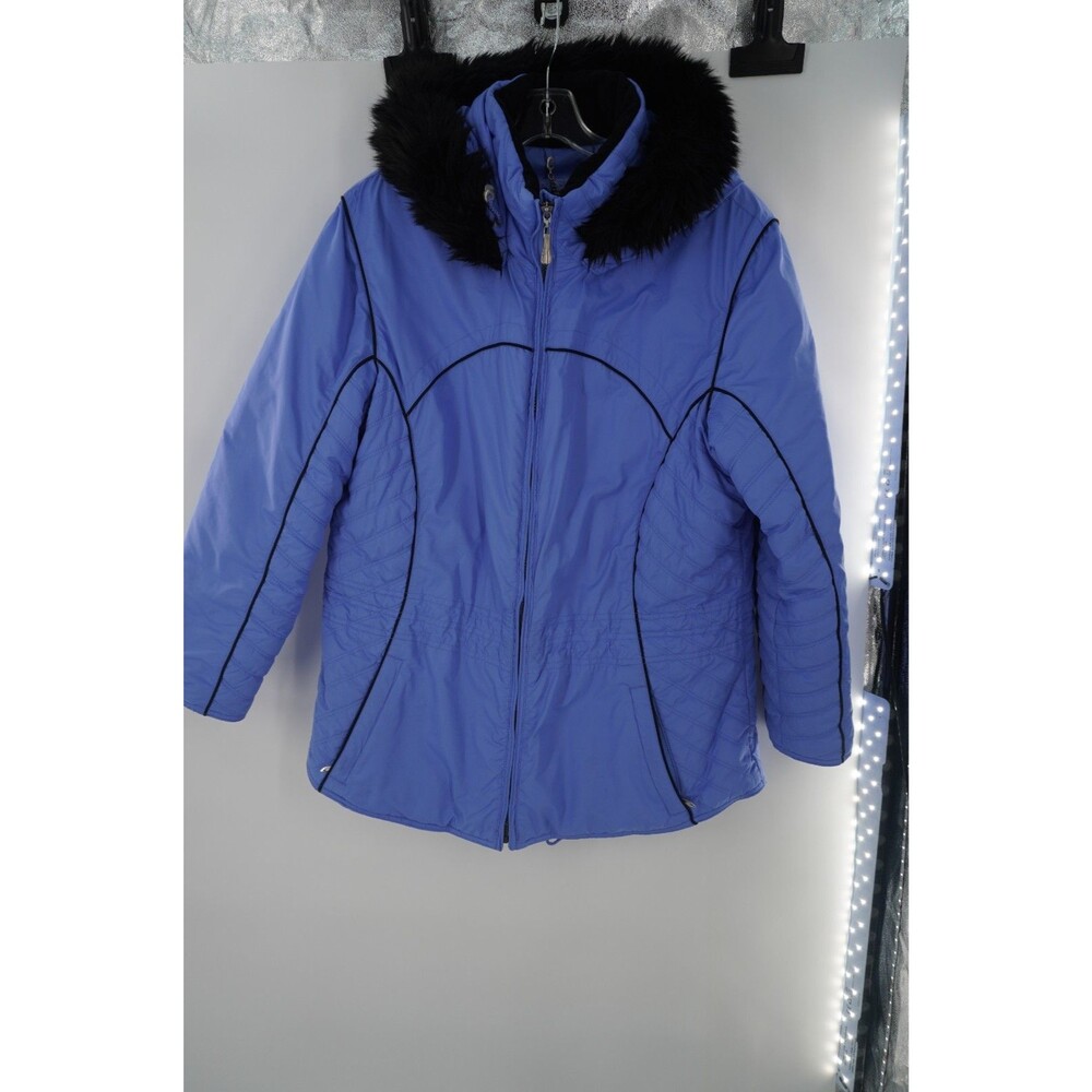 Obermeyer Ski Parka Jacket Coat Y2K Vintage 14 L Blue Purple Black Faux Fur Hood